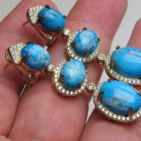 14k St. Silver Diamond Turquoise earring - Picture 3 of 5